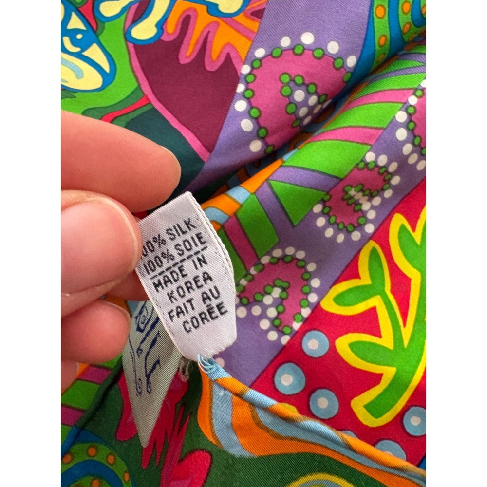 Blu Jan Barwick Silk Scarf Lizard Tropical Tribal Print Square 34x34 Multi Color - Picture 7 of 11